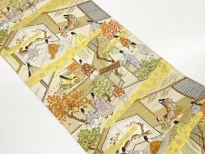 時代風景に人物模様織出し袋帯